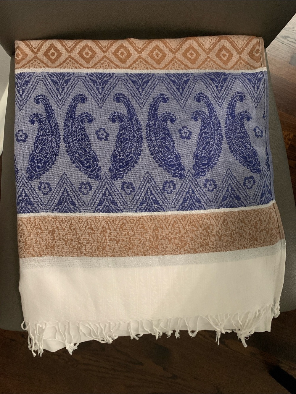 Blue & Tan Paisley Pattern Turkish-Style Scarf